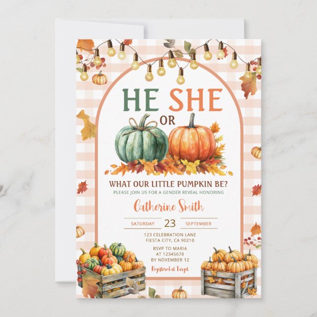 Invitation Boho He ou She Citrouille Genre Reveillez Automne  (Devant)