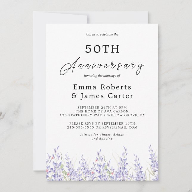 Invitation Boho Herbe de la Pampa 50e Anniversaire de Mariage (Devant)