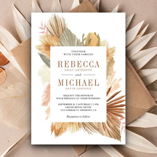 Invitation Boho Herbe de la Pampa Feuilles de Palmier Séchées (Créateur téléchargé)