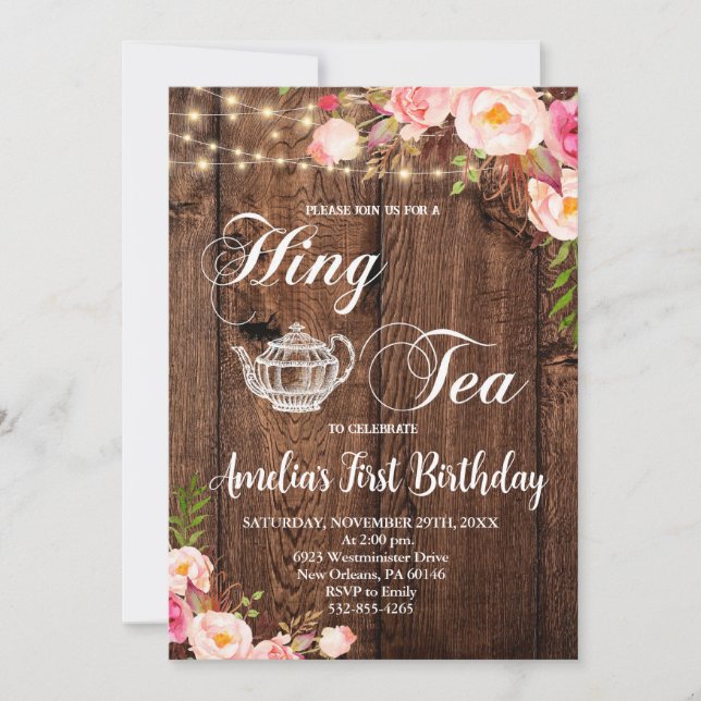 Invitation Boho High Tea Birthday Party, Par-Tea (Devant)