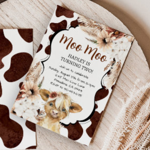 Invitation Boho Highland Cow Anniversaire Farm