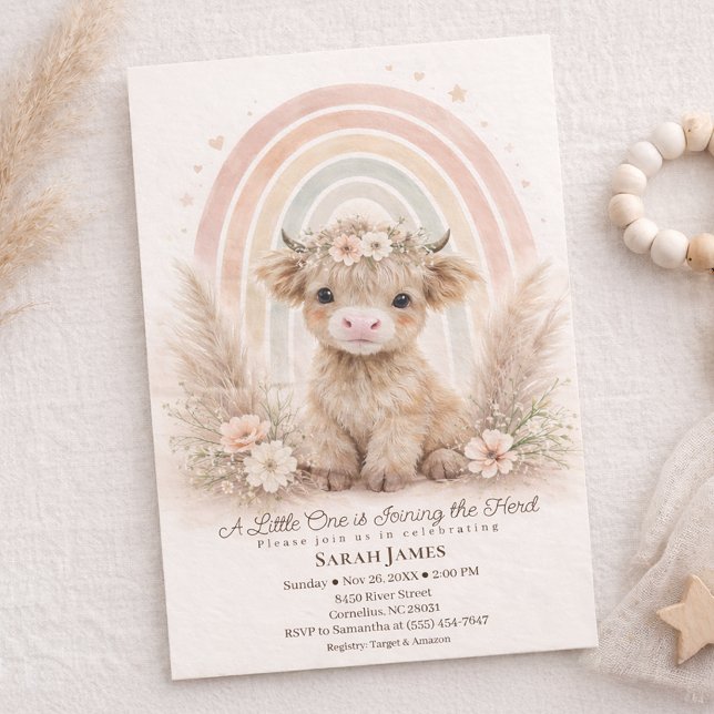 Invitation Boho Highland Cow Neutral Rainbow Baby Shower (Créateur téléchargé)