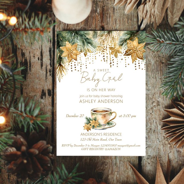 Invitation Boho hiver baby shower thé modèle (Boho winter baby shower tea party editable template invitation digital download watercolor pines)