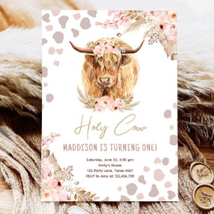 Invitation Boho Holy Cow Highland Pampas 1er Anniversaire