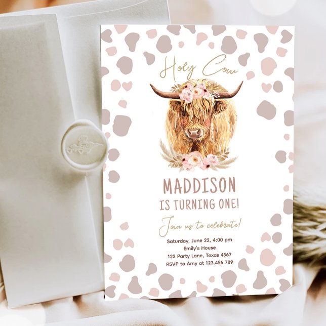 Invitation Boho Holy Cow Highland Pampas 1er Anniversaire (Créateur téléchargé)