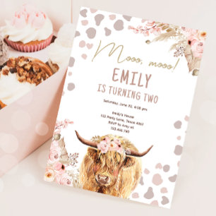 Invitation Boho Holy Cow Highland Pampas Farm Girl Anniversai