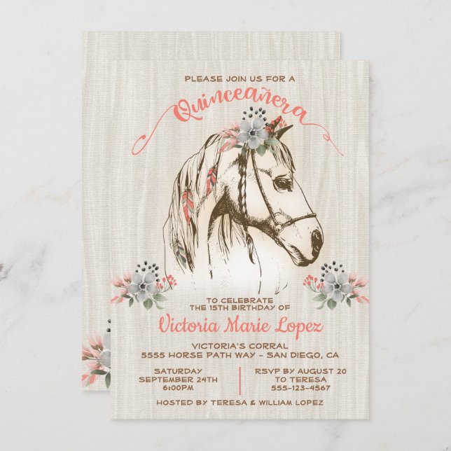 Invitation Boho Horse Cowgirl Quinceañera 15e anniversaire (Devant / Derrière)