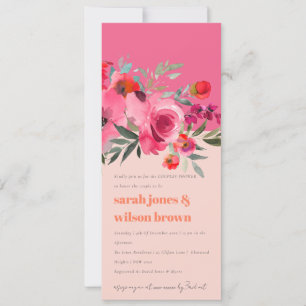 Invitation Boho Hot rose Aquarelle Floral Couples Douche