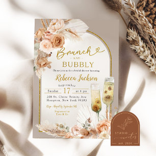 Invitation Boho ivoire beige Brunch et Fête des mariées mouss
