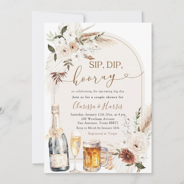 Invitation Boho ivoire Boho Sip Dip Hooray Couple Douche (Devant)