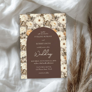 Invitation Boho ivoire crème pâle orange fleurs de cottage