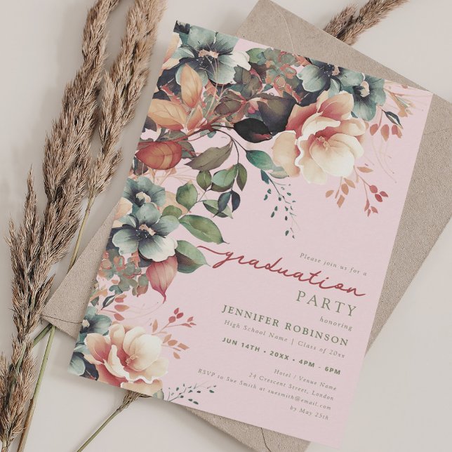 Invitation Boho Jardin d'été Floral Graduation Blush (Boho Summer Garden Floral Graduation Blush Invitation)