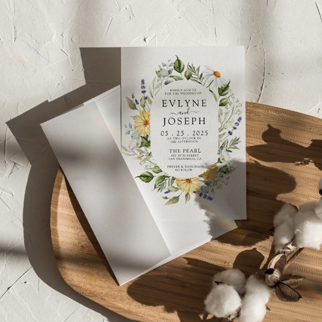 Invitation Boho jaune et violet moderne Floral Mariage lumine (Créateur téléchargé)