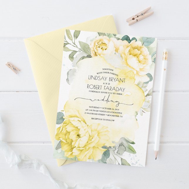 Invitation Boho Jaune Flore Verdure Mariage élégant (Créateur téléchargé)