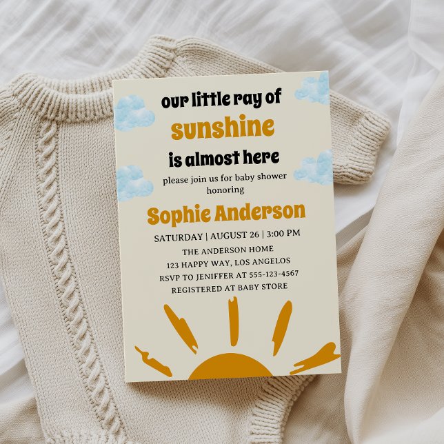 Invitation Boho Jaune Petit Rayon de Soleil Baby Shower (Créateur téléchargé)