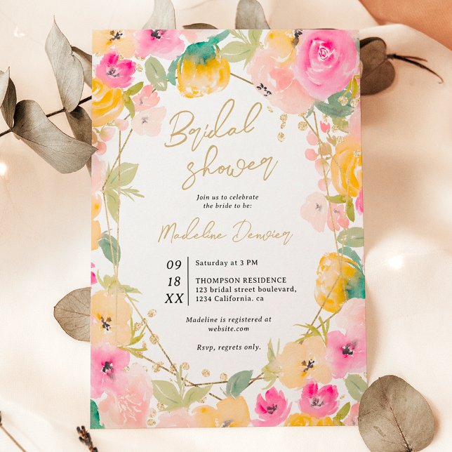 Invitation Boho joli été de fleurs d'or douche nuptiale (Boho pretty summer gold flowers bridal shower invitation)