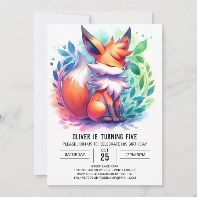 Invitation Boho Jouer Fox Anniversaire (Devant)