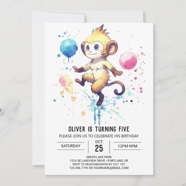 Invitation Boho Joyeux Singe Anniversaire (Devant)