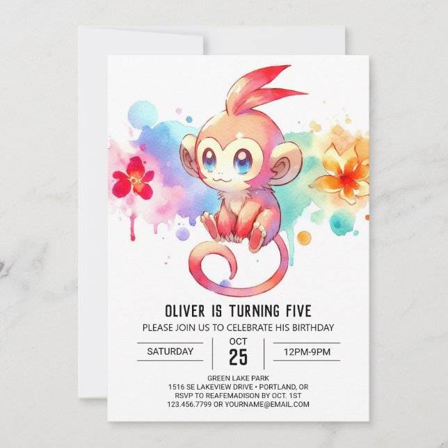 Invitation Boho Joyeux Singe Anniversaire (Devant)