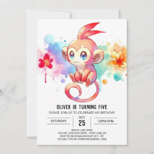 Invitation Boho Joyeux Singe Anniversaire