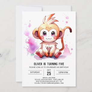 Invitation Boho Joyful Monkey Anniversaire