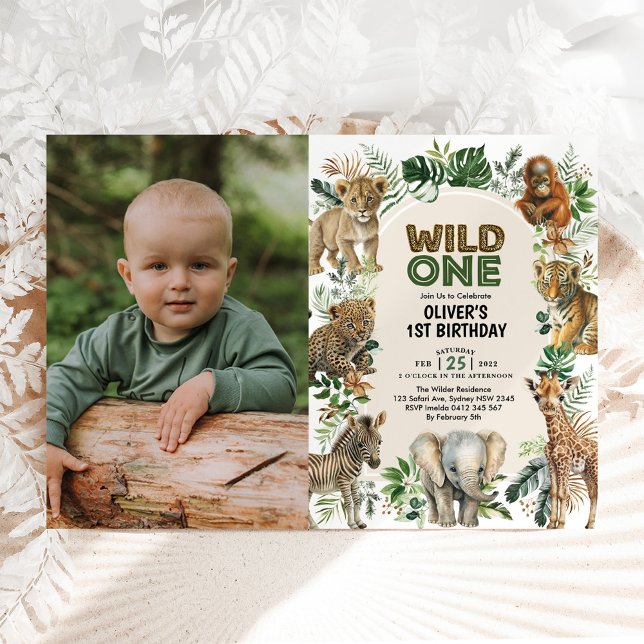 Invitation Boho Jungle Animaux sauvages Un 1er anniversaire P (Créateur téléchargé)