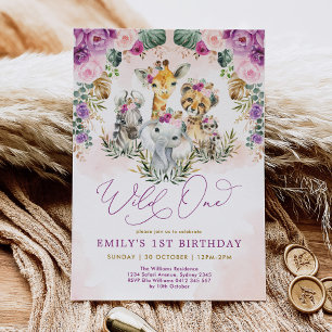 Invitation Boho Jungle Animaux Wild One Girl 1er anniversaire