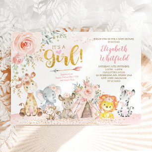 Invitation Boho Jungle Safari Blush Floral Girl Baby shower