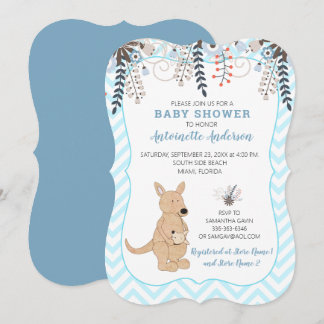 Invitation Boho Kangaroo Aquarelle Floral Boy Baby shower
