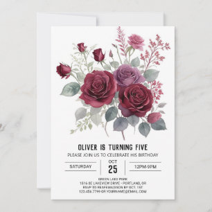 Invitation Boho Kids Burgundy Floral Birthday