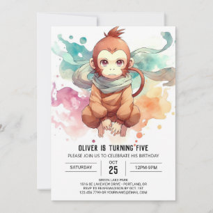 Invitation Boho Kids Monkey Anniversaire