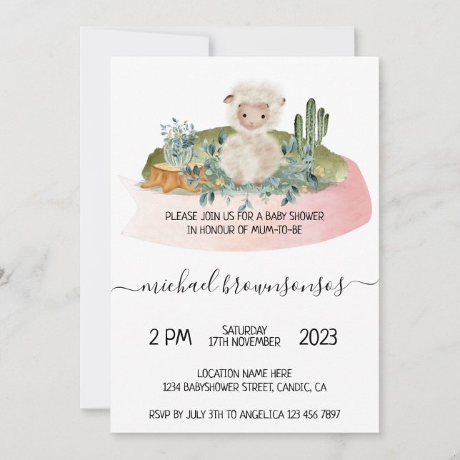 Invitation Boho Lamb Sheep Tropical Baby Shower (Devant)