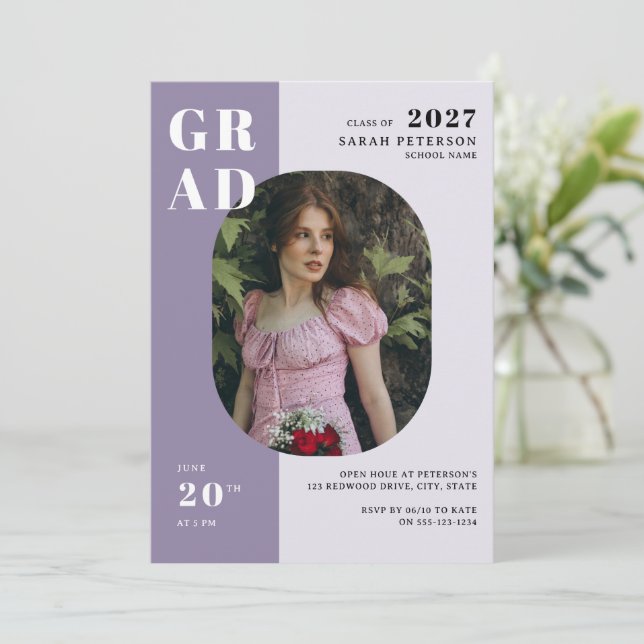 Invitation Boho Lavender Bold Typographie Photo Graduation (Debout devant)