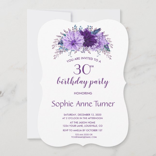Invitation Boho Lavender Plum Floral Purple Anniversaire (Devant)