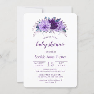 Invitation Boho Lavender Plum Floral Purple Baby shower