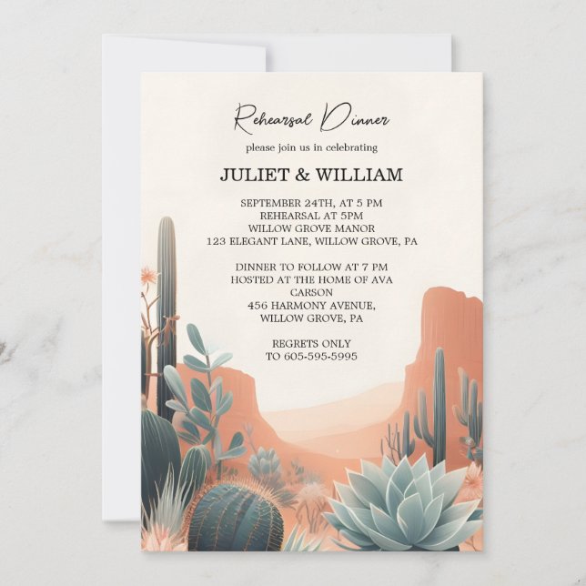 Invitation Boho Leaf Desert Cactus Répétition Succulente Dîne (Devant)