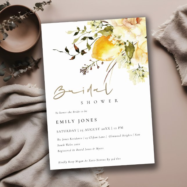 Invitation Boho Lemon Aquarelle jaune Fête des mariées floral (Créateur téléchargé)