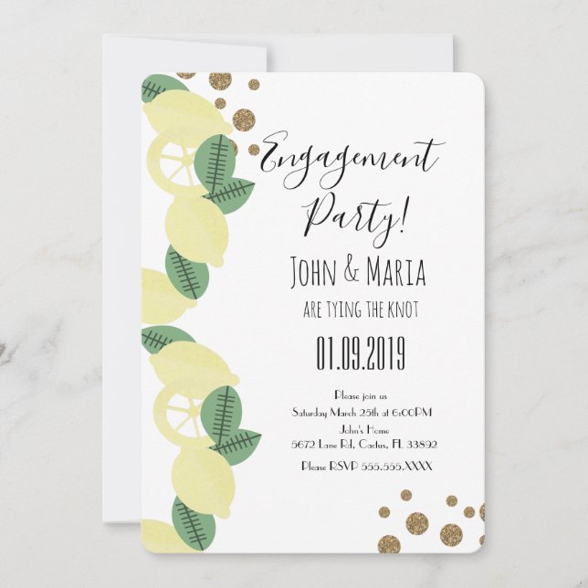 Invitation Boho Lemon Slices Engagement Party Faux Parties sc (Devant)