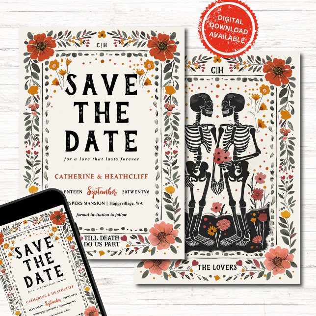 Invitation Boho Letterpress Skeleton save the date  (Créateur téléchargé)