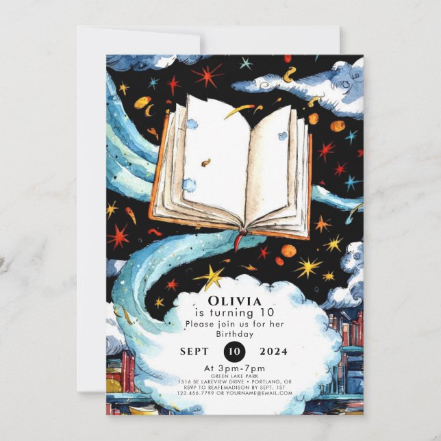 Invitation Boho Library Histoire simple Anniversaire (Devant)