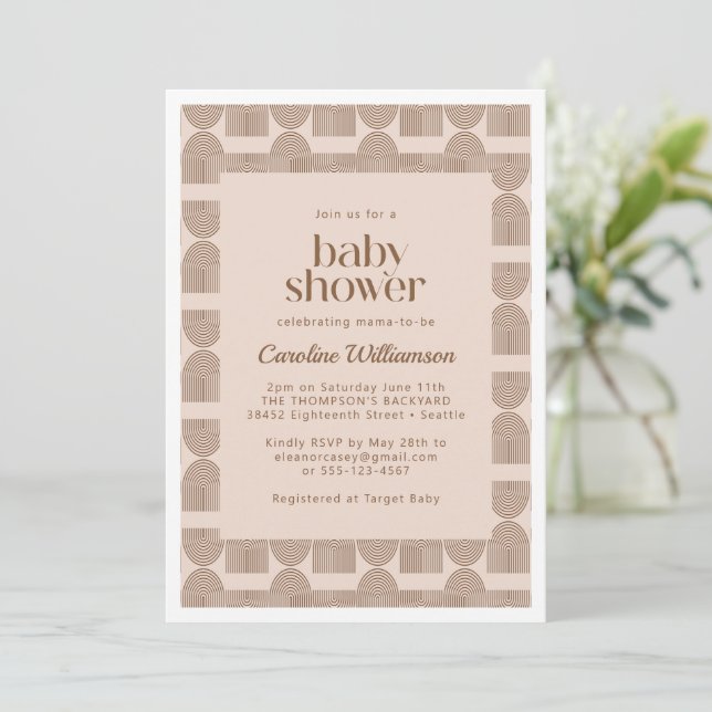 Invitation Boho Lignes géométriques Baby shower en terre cuit (Debout devant)
