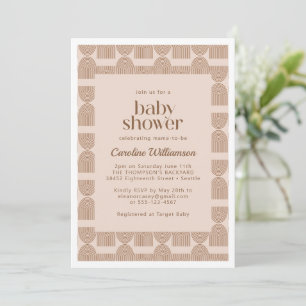 Invitation Boho Lignes géométriques Baby shower en terre cuit
