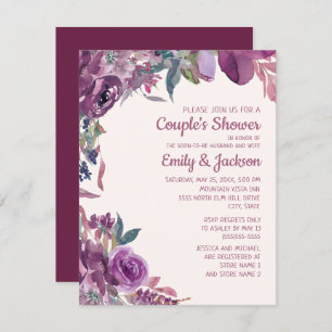 Invitation Boho Lilac Plum violet Mariage de couple floral