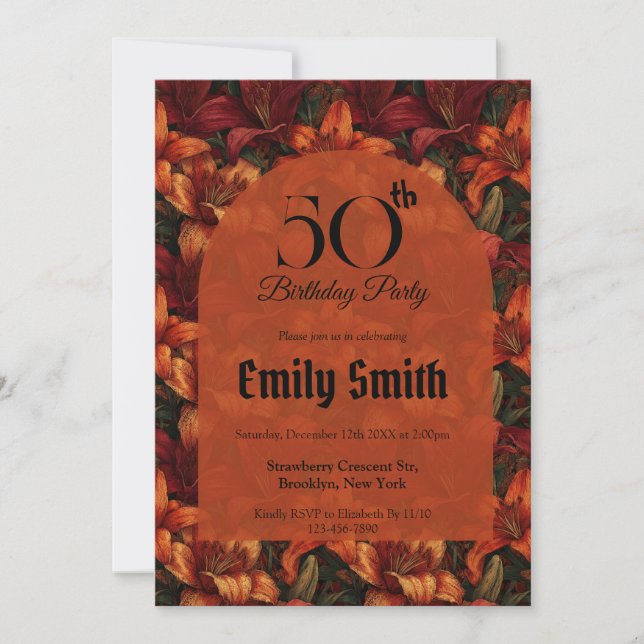 Invitation Boho Lilies Luxe Anniversaire Milestone (Devant)