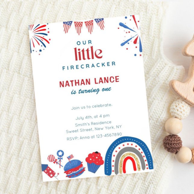 Invitation Boho Little Firecracker 4 juillet Anniversaire (Créateur téléchargé)