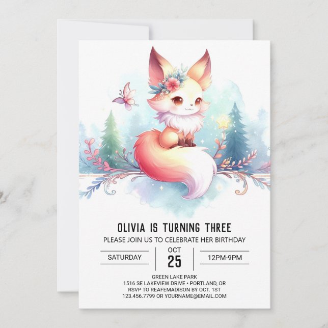 Invitation Boho Little Fox Anniversaire numérique (Devant)