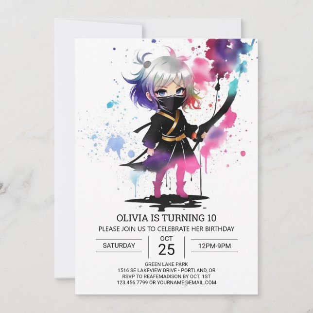 Invitation Boho Little Ninja fille anniversaire (Devant)