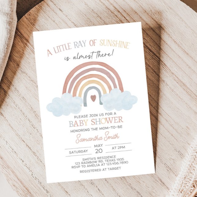 Invitation Boho Little Ray of Sunshine Baby shower (Little Ray of Sunshine Boho Baby Shower Invitation)