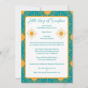 Invitation Boho Little Ray of Sunshine Baby shower Turquoise