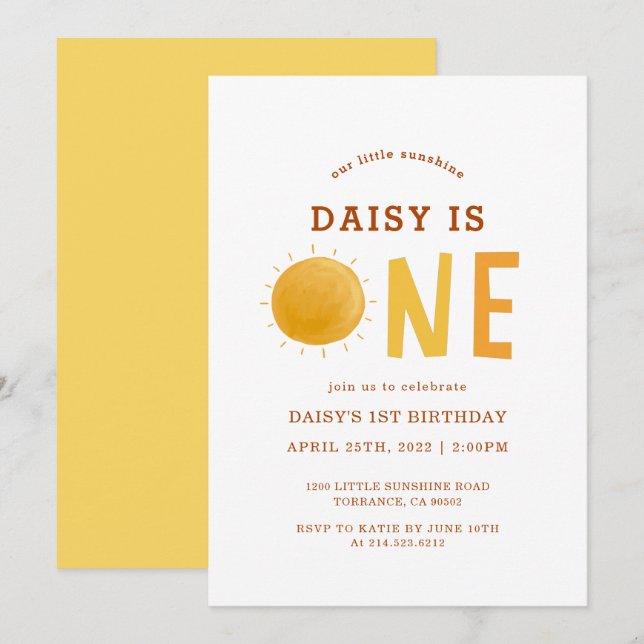 Invitation Boho Little Sunshine Est Un Premier Anniversaire (Devant / Derrière)